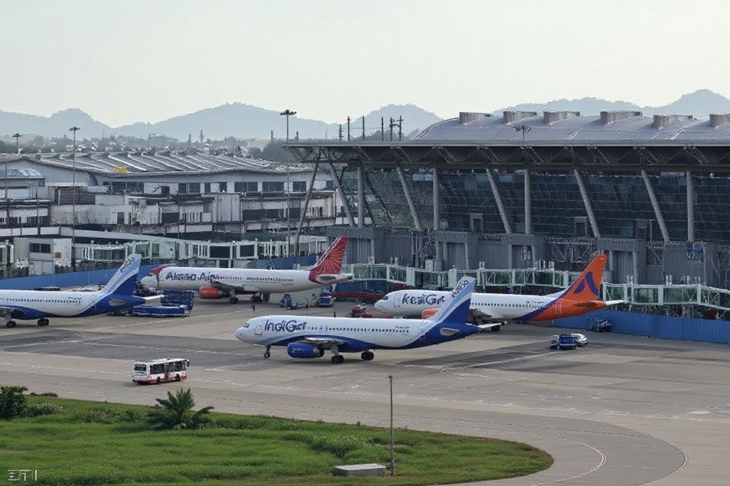 Passenger aircrafts stand on the tarmac of the Anna International Airport on the occasion of the International Day of the Air Traffic Controller, in Chennai on October 20, 2022. (Photo by Arun SANKAR / )