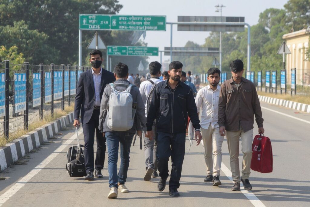 Indian Kashmiri students carrying their belongings return to their colleges in Pakistan at the India-Pakistan Attari-Wagah border post, some 35 kms from Amritsar on November 4, 2020. (Photo by NARINDER NANU / )