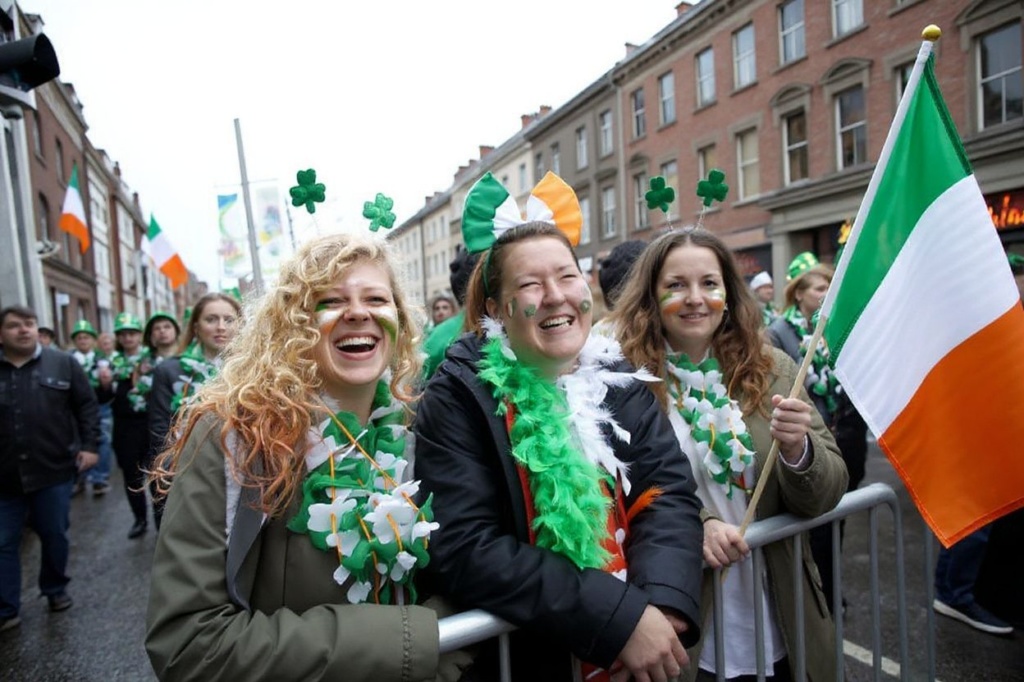 Spectators waving the Irish flag watch the parade during St Patrick’s Day festivities in Dublin on March 17, 2014. More than 100 parades are being held across Ireland to mark St Patrick’s Day, the feast day of the patron saint of Ireland, with up to 650,000 spectators expected to attend the parade in Dublin.  PHOTO/ PETER MUHLY (Photo by PETER MUHLY / )