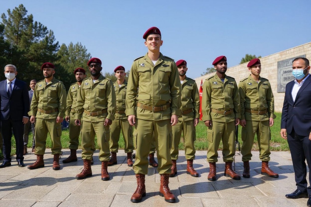 Israeli soldiers stand on stage during a ceremony marking Yom HaShoah, Holocaust Remembrance Day for the six million Jews killed during World War II, at the Yad Vashem Holocaust Memorial in Jerusalem on April 17, 2023. Source: Menahem Kahana/