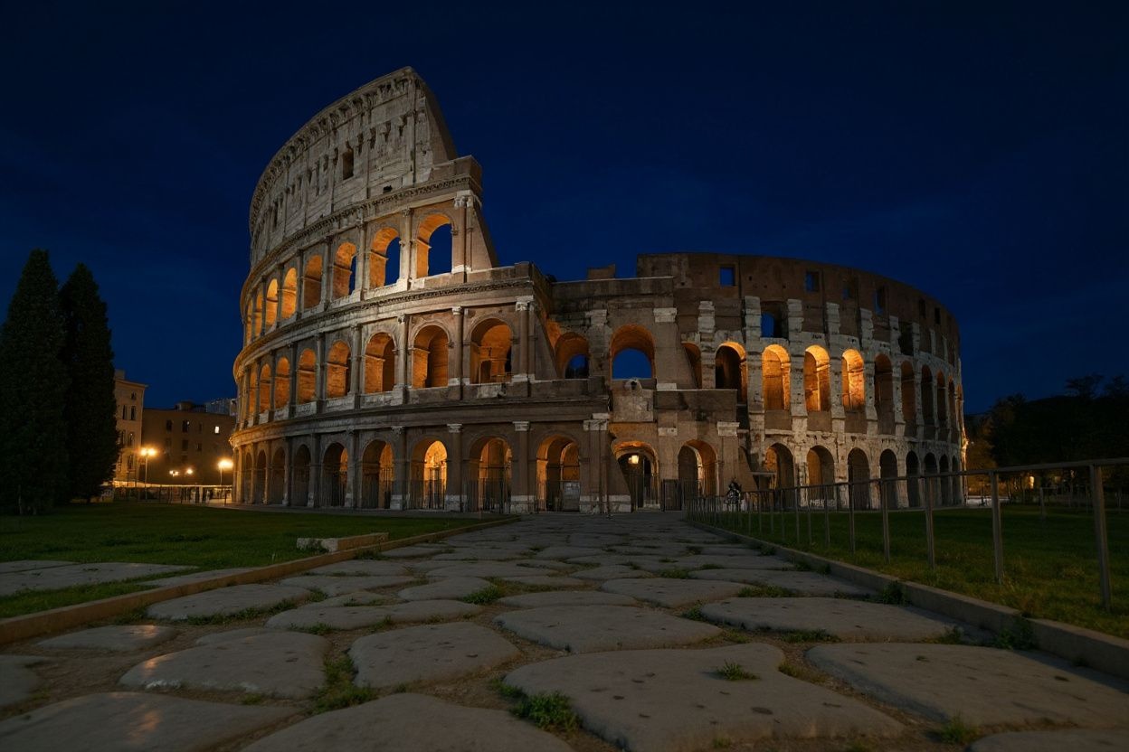 A view shows the Colosseum monument in Rome on March 27, 2021 before the lights are turned off for Earth Hour. Source: Vincenzo Pinto/