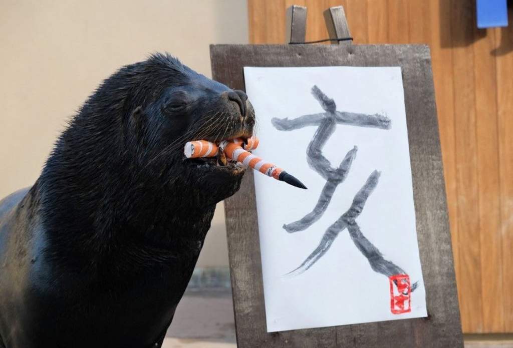 If a Japanese seal can learn to write a Chinese character, so can you. Source: