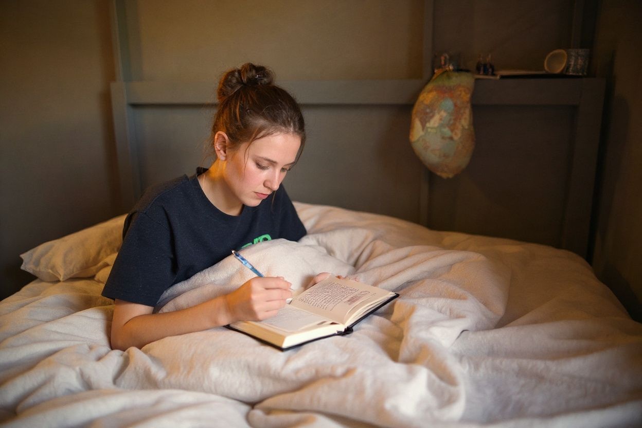 While studying in bed is a dream, it will sabotage your productivity. It may lead to procrastination and distract you from getting any studying done. You might even end up falling asleep. Source: