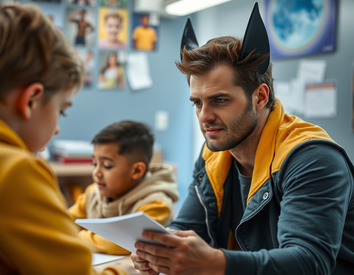 If Wolverine himself could get through tutoring younger kids, so can you., shot on Sony A7R IV, 85mm f/1.4 lens, RAW photograph, unedited, candid moment, natural lighting, photojournalistic style | NEGATIVE: AI generated, artificial, computer generated, digital art, 3d render