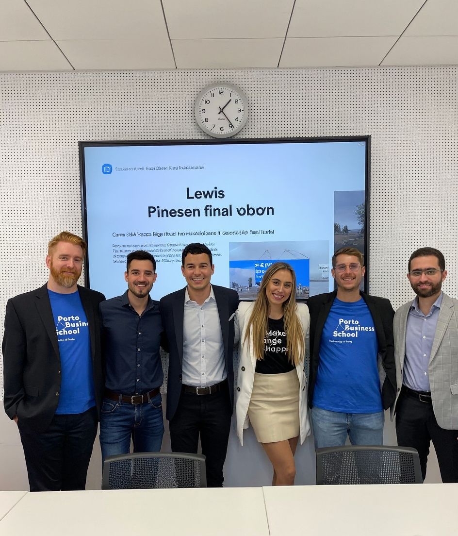 Lewis, third from the left, pictured with his group for their final MBA presentation. Source: