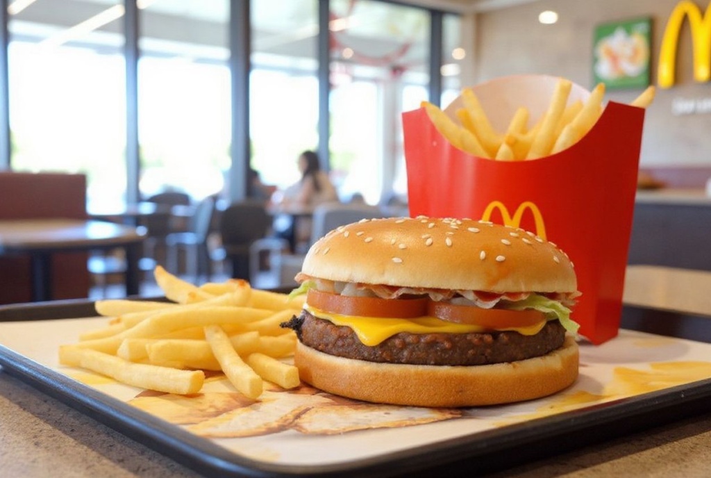 SAN RAFAEL, CALIFORNIA – FEBRUARY 14: In this photo illustration, a McDonald’s McPlant Beyond Meat burger is displayed with french fries at a McDonald’s restaurant on February 14, 2022 in San Rafael, California. Nearly three years after Burger King and Carl’s Jr. rolled out meat-free burgers, McDonald’s has debuted its McPlant burger made with a Beyond Meat vegetarian patty. For a limited time the burger is being offered at 600 McDonald’s restaurants across the country. (Photo illustration by Justin Sullivan/Getty Images) (Photo by JUSTIN SULLIVAN / GETTY IMAGES NORTH AMERICA / Getty Images via )