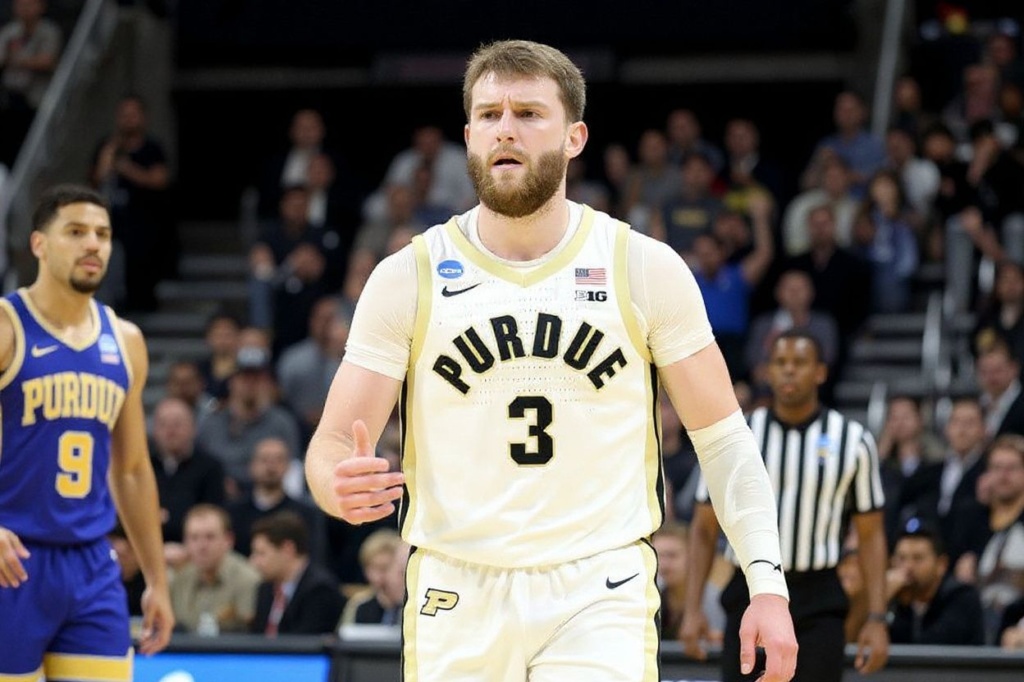 PROVIDENCE, RHODE ISLAND – MARCH 22: Braden Smith #3 of the Purdue Boilermakers reacts against the McNeese State Cowboys during the first half in the second round of the NCAA Men’s Basketball Tournament at Amica Mutual Pavillion on March 22, 2025 in Providence, Rhode Island. Emilee Chinn/Getty Images/ (Photo by Emilee Chinn / GETTY IMAGES NORTH AMERICA / Getty Images via )