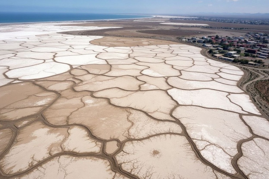 Aerial view of salt layers left by the Sea of Cortez near Mexicali, Baja California state, Mexico. Source: