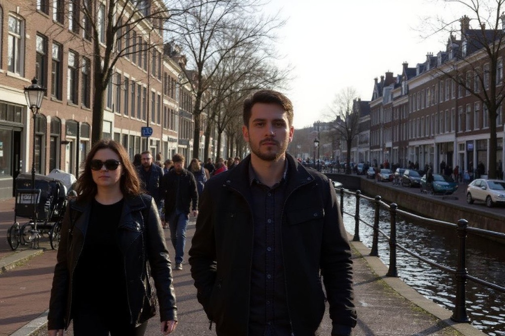 People walk on a bridge in the red light district of Amsterdam on March 30, 2023. (Photo by Kenzo TRIBOUILLARD / )