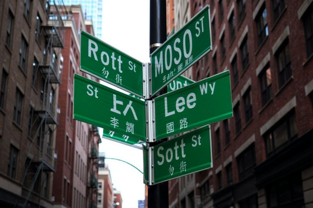 A multilingual sign in New York. Source: .