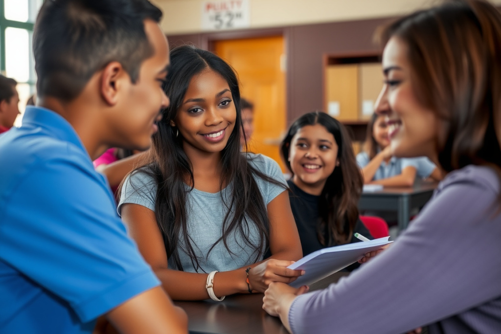 Sex education in schools teaches students about sexuality, gender, and reproductive health., shot on Sony A7R IV, 85mm f/1.4 lens, RAW photograph, unedited, candid moment, natural lighting, photojournalistic style | NEGATIVE: AI generated, artificial, computer generated, digital art, 3d render