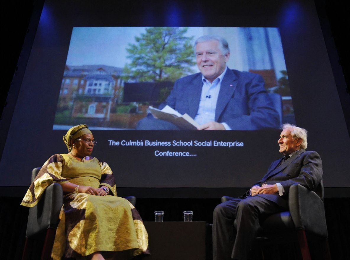 Leymah Gbowee and Sir Harold Evans of The Daily Beast at the Columbia Business School Social Enterprise Conference. Source: Timothy A. Clary /
