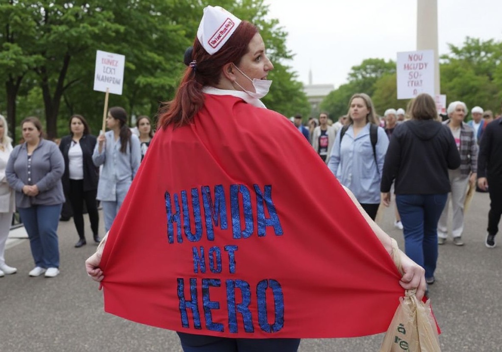 WASHINGTON, DC – MAY 12: Nurses, medical professionals and supporters rally to honor the lives and service of those lost and advocate for change in the nursing profession, on May 12, 2022 in Washington, DC. The group marched to honor the profession and to call for legislation to help protect nurses’ working conditions, including a cap on patient-to-nurse ratios.   Kevin Dietsch/Getty Images/ (Photo by Kevin Dietsch / GETTY IMAGES NORTH AMERICA / Getty Images via )