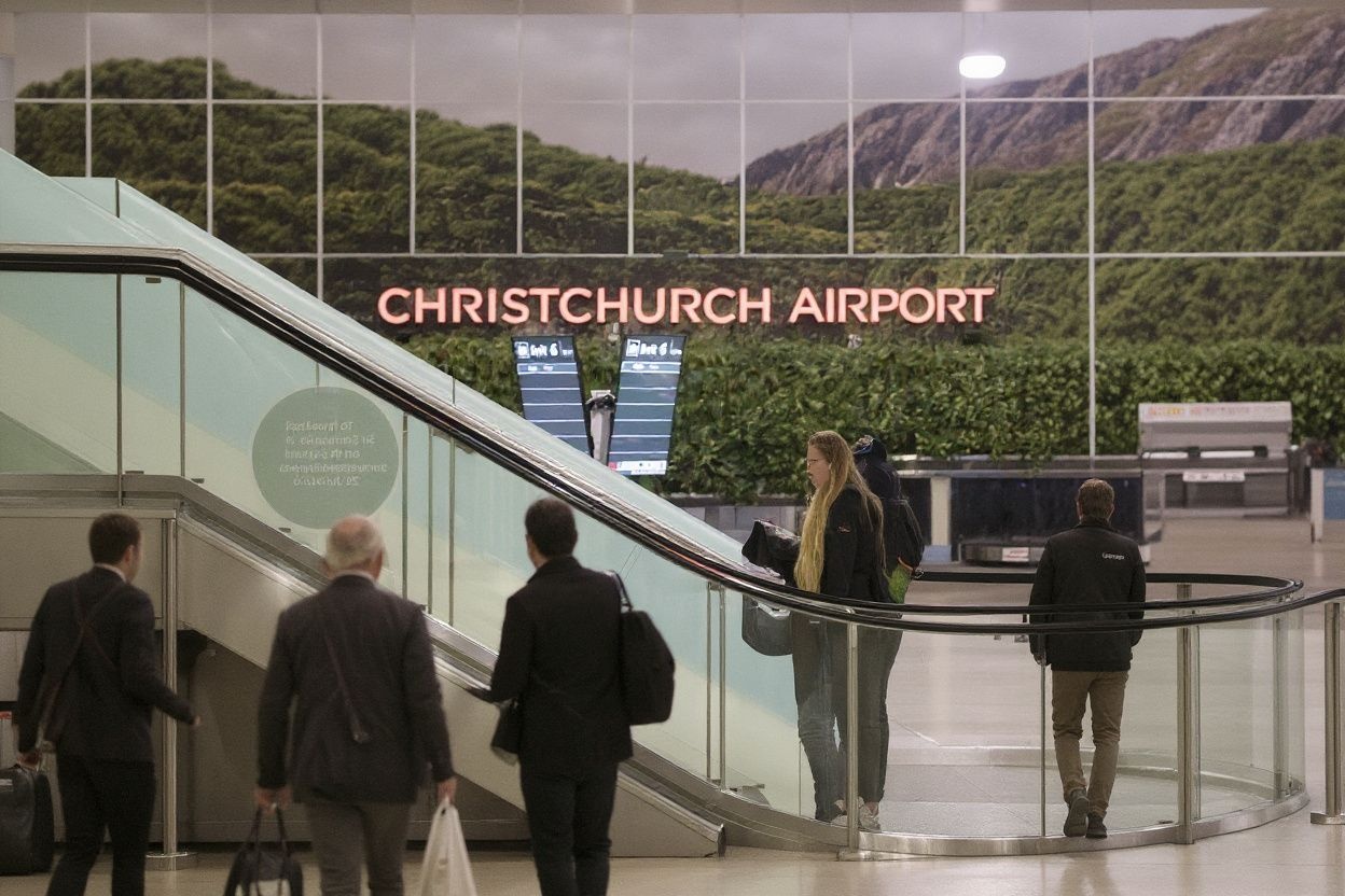 German tourists walk towards the departure gates to board a special flight for Frankfurt at Christchurch Airport in Christchurch on April 8, 2020. The German governments federal foreign office moved to repatriate about 12,000 German nationals and tourists unable to leave New Zealand after the March 25 lockdown due to the COVID-19 coronavirus outbreak. (Photo by Sanka VIDANAGAMA / )