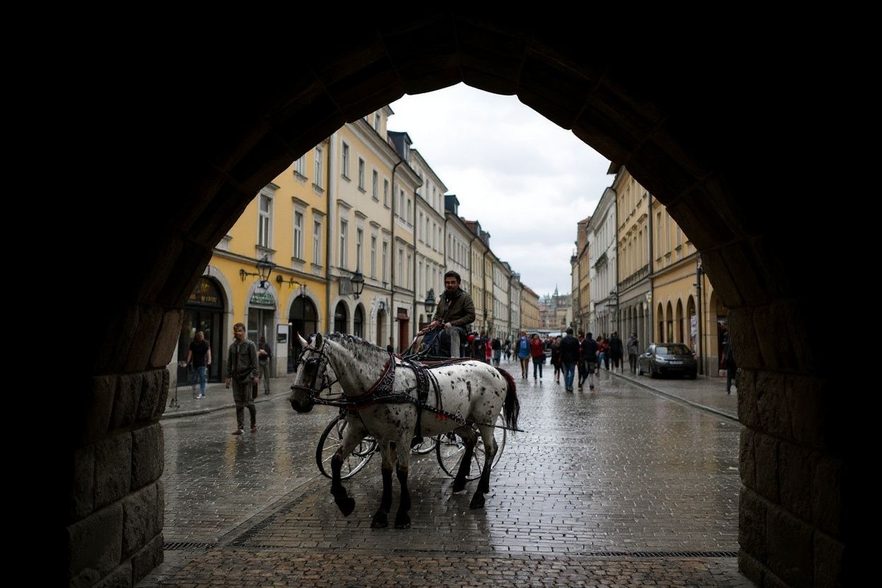 A man rides a horse-drawn carriage in Krakow’s Old Town on June 13, 2024. Late evening, downtown Krakow goes from historical landmark to hub for stag nights, pub crawls and wild parties. Now, fed up with the ruckus, disgruntled locals are taking Poland’s second city to court. (Photo by Sergei GAPON / )