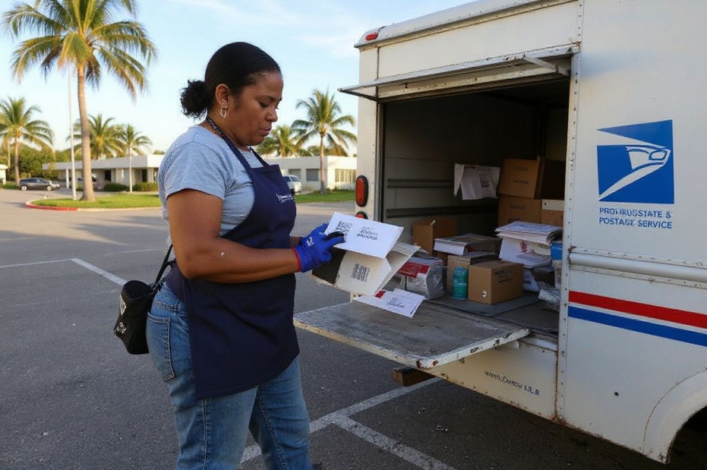 MIAMI, FL – DECEMBER 14: Shantel Hill, a City Carrier Assistant to the United States Postal Service, works to unload her mail truck at the Processing and Distribution Center after collecting mail on the busiest mailing day of the year for the U.S. Postal Service on December 14, 2015 in Miami, Florida. With 10 days to go until Christmas eve, today the postal service was expecting 612 million pieces of mail to be sent, from first class letters to priority packages.   Joe Raedle/Getty Images/ (Photo by JOE RAEDLE / GETTY IMAGES NORTH AMERICA / Getty Images via )