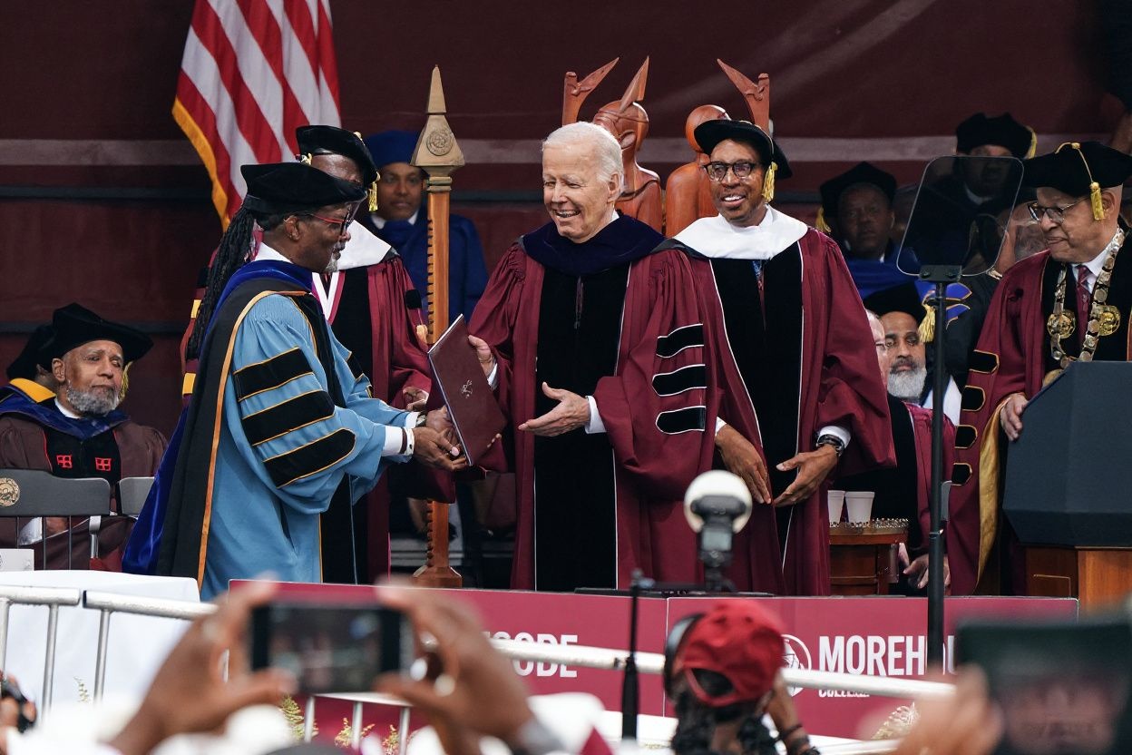 US President Joe Biden receives an honorary doctorate at the Morehouse College Commencement, on top of his double major in history and political science and a law degree from other universities. Source: