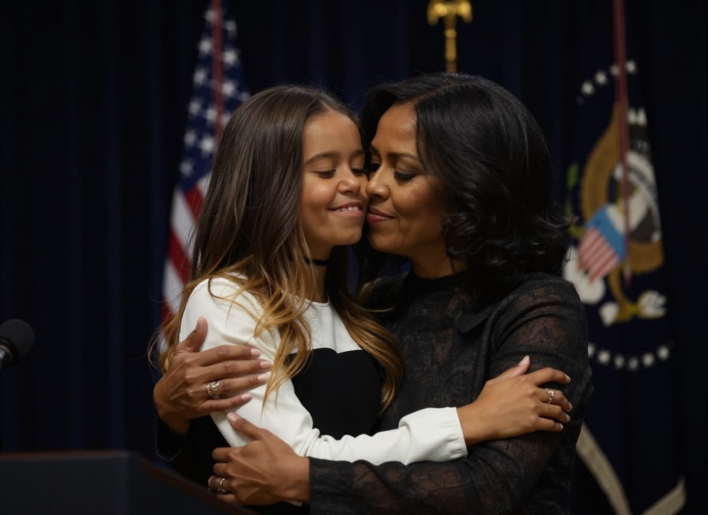 US First Lady Michelle Obama (R) hugs daughter Malia after US President Barack Obama delivered his farewell address in Chicago, Illinois on January 10, 2017. Barack Obama closes the book on his presidency, with a farewell speech in Chicago that will try to lift supporters shaken by Donald Trump’s shock election. (Photo by Nicholas Kamm / )