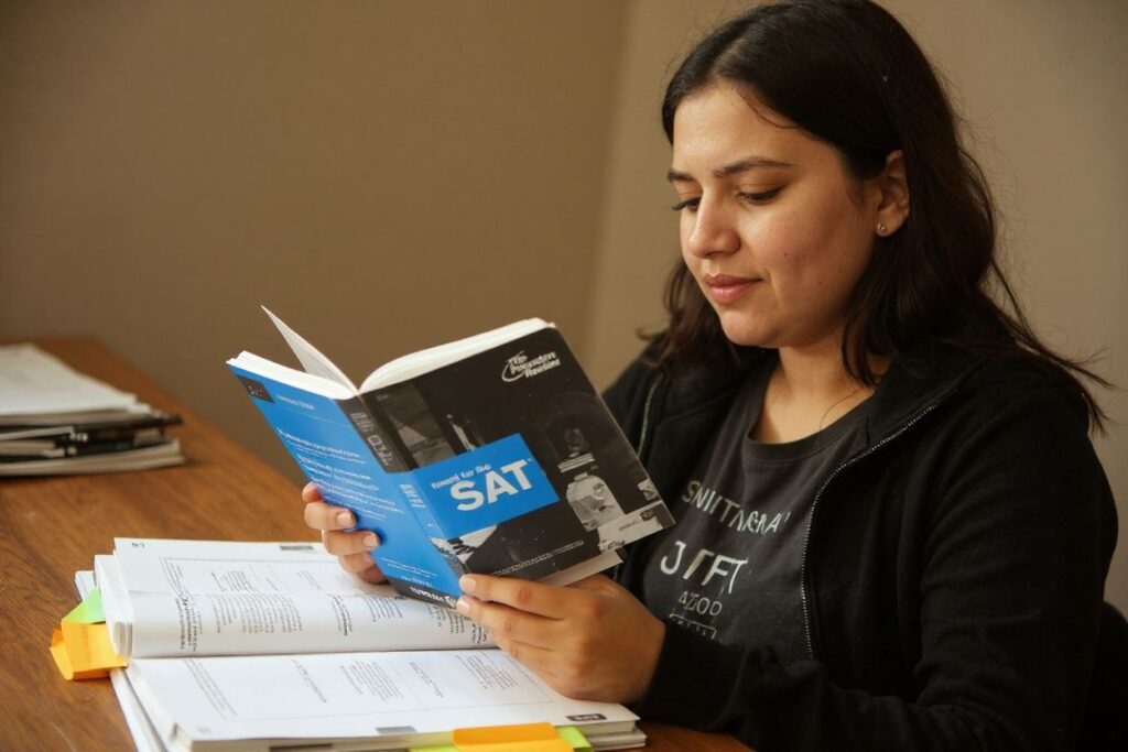 Suzane Nazir uses a Princeton Review SAT Preparation book to study for the test. Source: Joe Raedle/Getty Images/