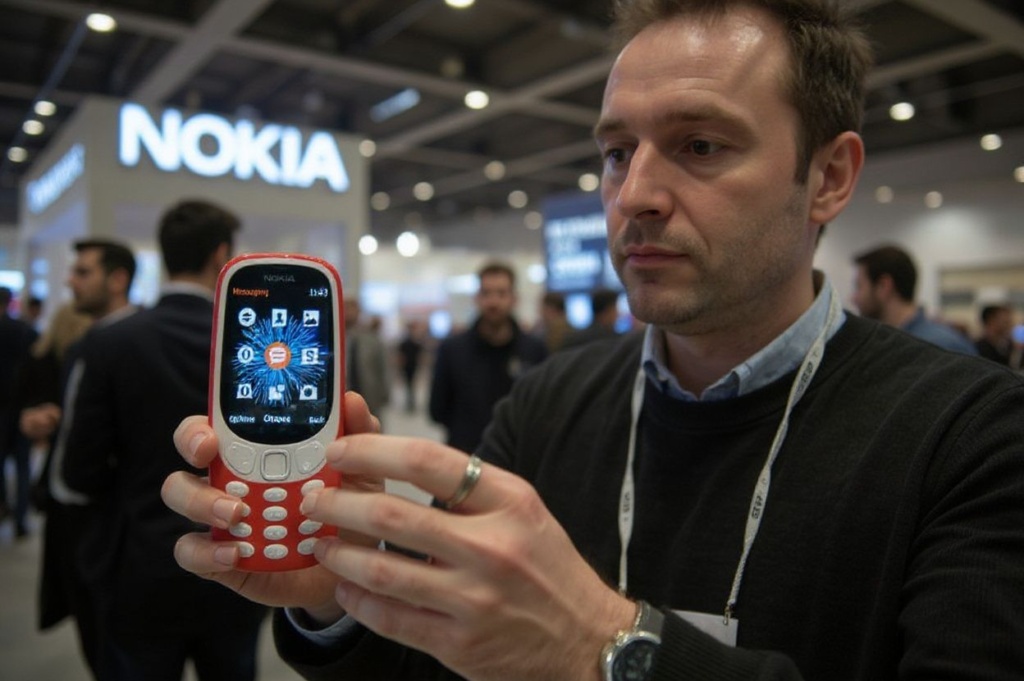 A person plays holds the new “Nokia 3310” model of Finnish HMD global on the first day of the Mobile World Congress in Barcelonaon on February 27, 2017 in Barcelona. Phone makers will seek to seduce new buyers with artificial intelligence functions and other innovations at the world’s biggest mobile fair starting today in Spain. (Photo by Josep LAGO / )