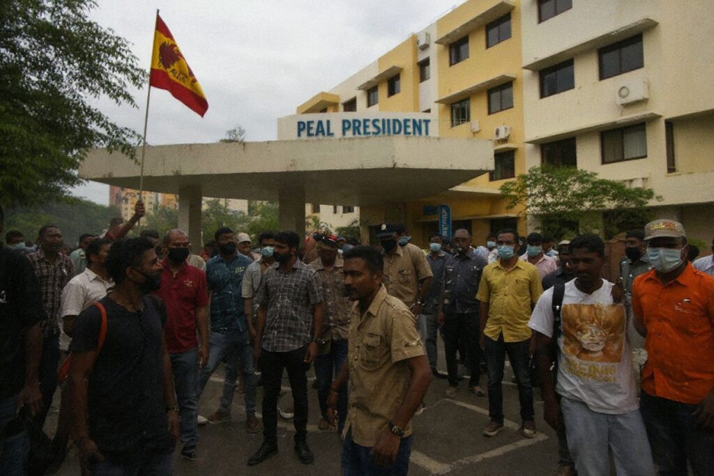 The Sri Lankan economic crisis has caused social unrest among its citizens, who gather outside the President’s office in Colombo on April 17, 2022. Source: Ishara S. Kodikara/