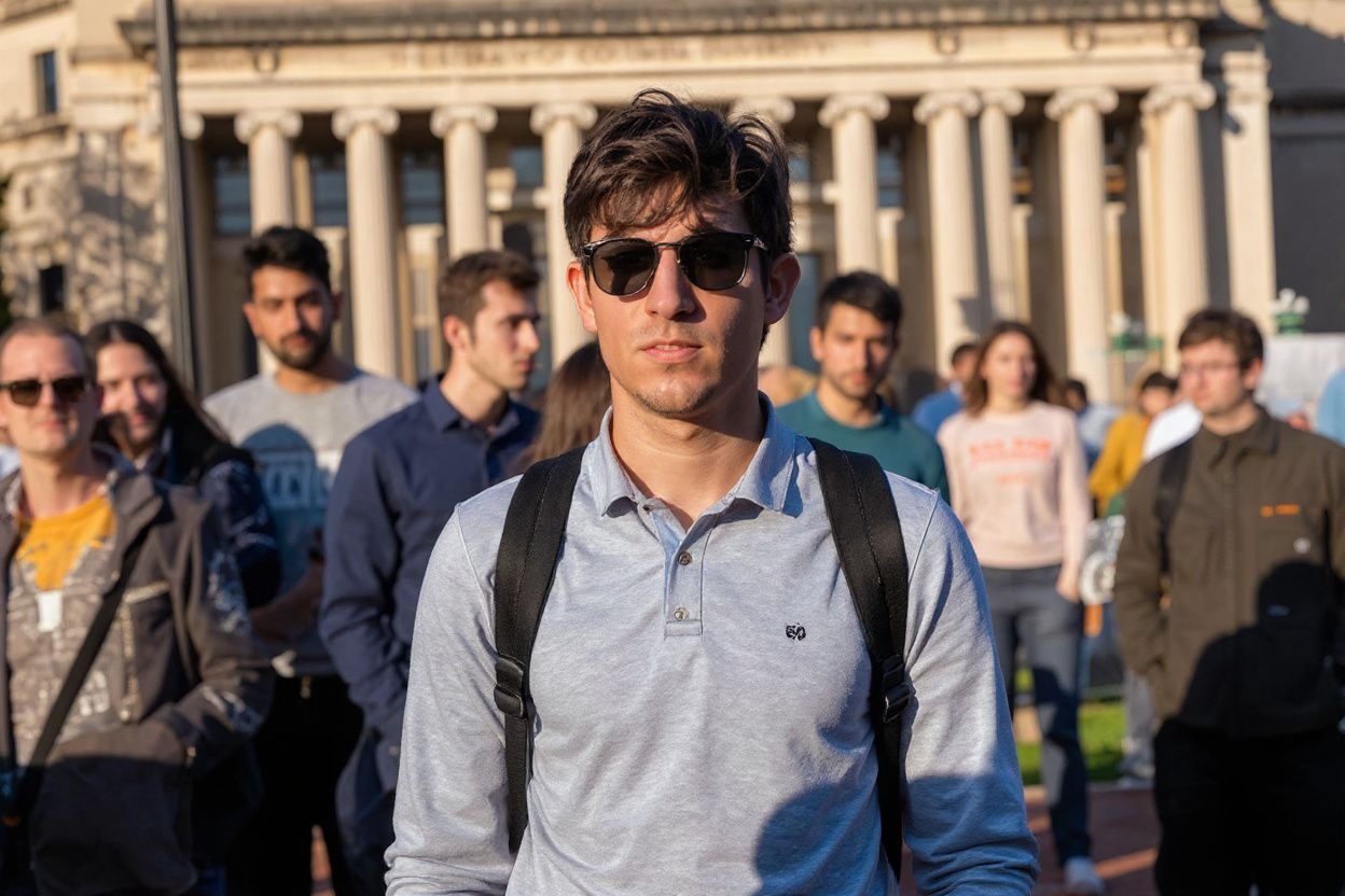 A university student wandering through the crowd. Source: