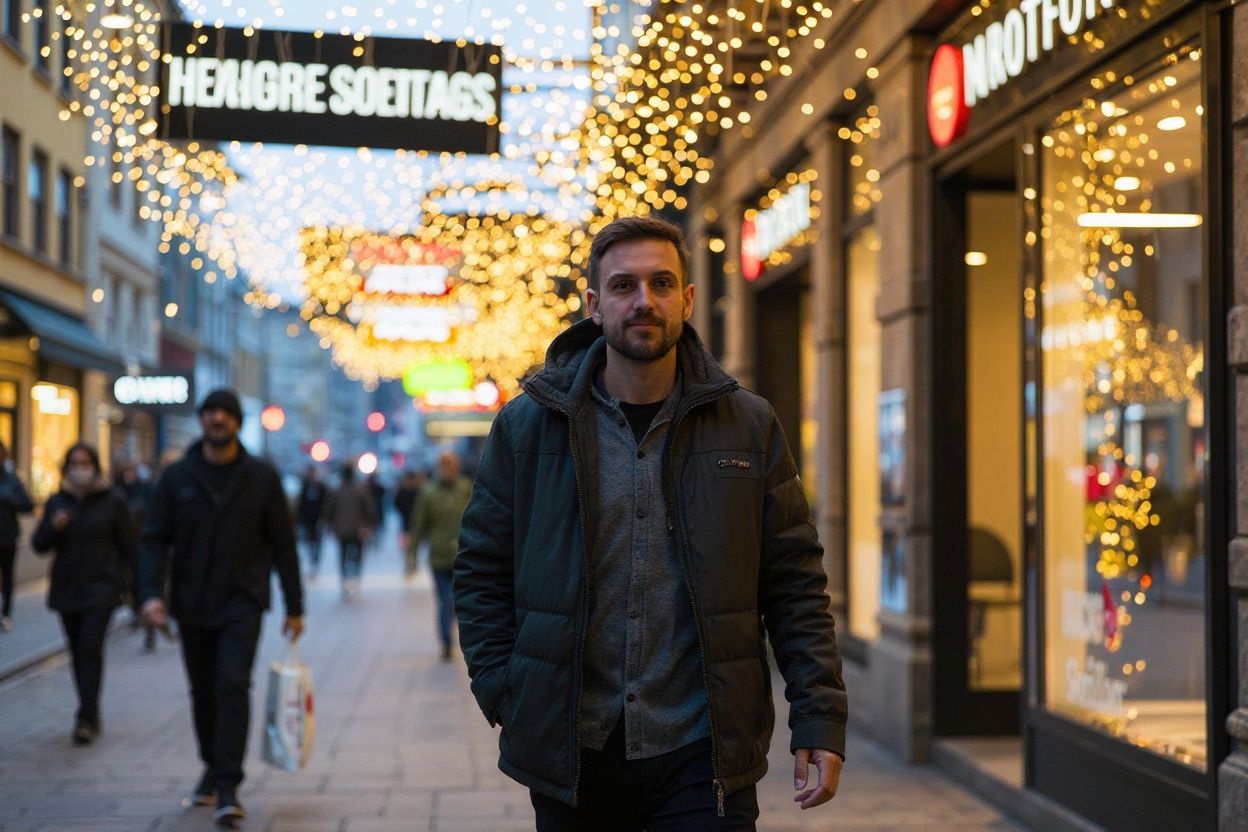 People walk past shops under Christmas lights in Stockholm on December 3, 2020, during the novel coronavirus COVID-19 pandemic. (Photo by Jonathan NACKSTRAND / )