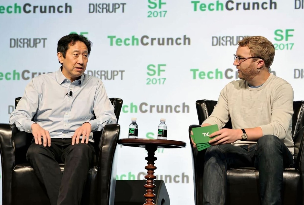 SAN FRANCISCO, CA – SEPTEMBER 20: Coursera Co-Founder and Co-Chair of the Board Andrew Ng (L) and TechCrunch moderator Devin Coldeway speak onstage during TechCrunch Disrupt SF 2017 at Pier 48 on September 20, 2017 in San Francisco, California.   Steve Jennings/Getty Images for TechCrunch/ (Photo by Steve Jennings / GETTY IMAGES NORTH AMERICA / Getty Images via )
