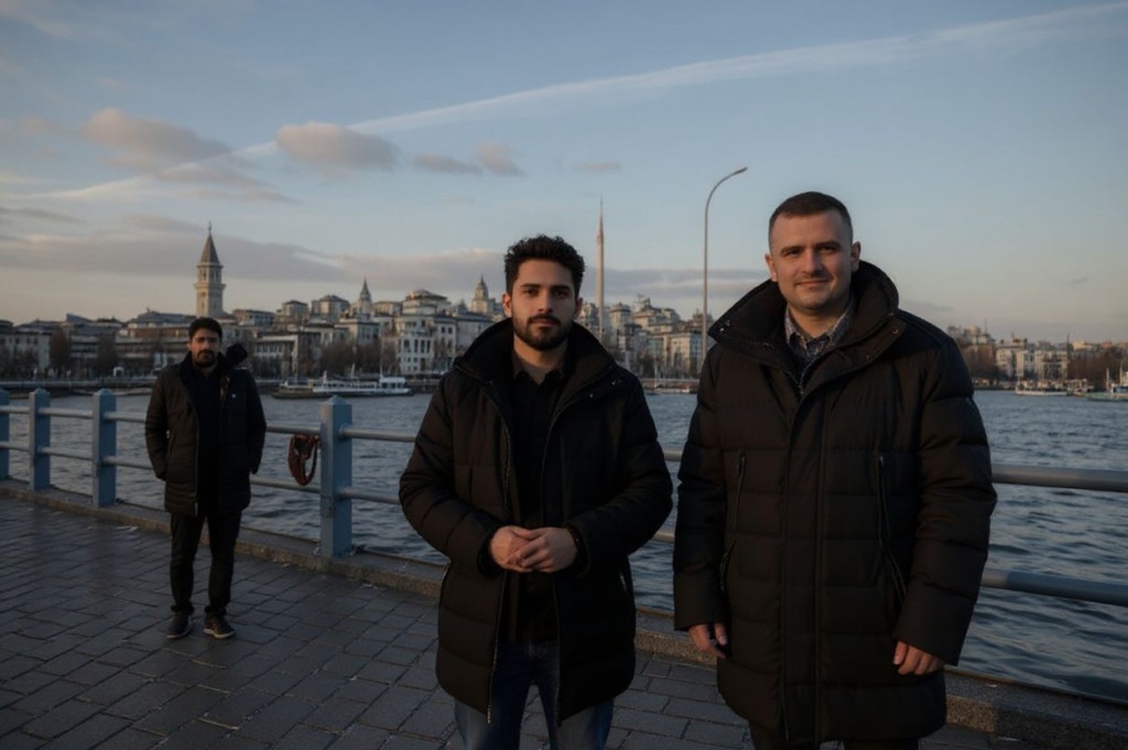People stand on the Galata Bridge over the Golden Horn in Istanbul on February 13, 2024, as the Galata Tower is seen in the background. (Photo by Ozan KOSE / )