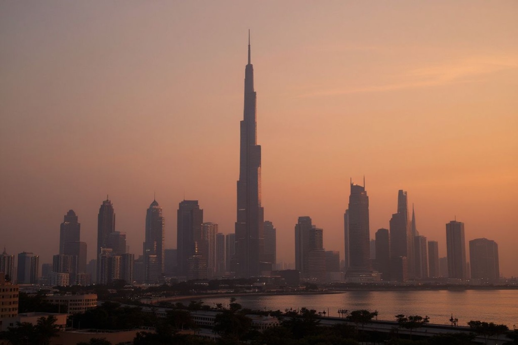 A view shows Burj Khalifa, the worlds tallest building, during sunset in Dubai on February 7, 2023. (Photo by Giuseppe CACACE / )