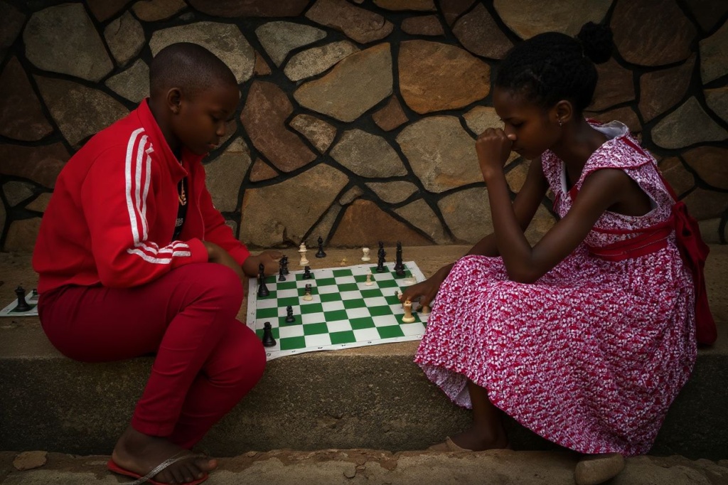 Christess Linda (L), and Anastasia Nangabane (R), students at Good Times Infant school,  play chess during Father Grimes National Schools Chess Championship at St. Mary’s College Kisubi (SMACK) in Entebbe, Uganda, on May 9, 2023. Father Grimes National Chess Tournament started in the 1980s at Namasagali College, and it has been going on ever since. For a long time in Uganda, chess was reserved for the educated and only taught in elite schools only. With the help of Robert Katende, a girl named Phiona Mutesi growing up in the ghetto became a chess star.  The games also Inspired the making of the movie in Uganda  Queen of katwe  featuring Lupita Nyong’o, as the mother of Phiona Mutesi a Ugandan girl who sees her world rapidly change after being introduced to the game of chess. She now inspires a whole generation of children in Uganda which has increased the number of students participating in the game to ten thousand this year at SMACK. (Photo by BADRU KATUMBA / )