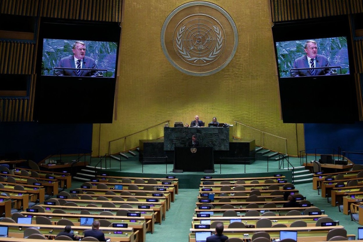 Denmarks Minister of Foreign Affairs Lars Lokke Rasmussen speaks during the 79th Session of the United Nations General Assembly at the United Nations headquarters in New York City on September 28, 2024. (Photo by Leonardo Munoz / )