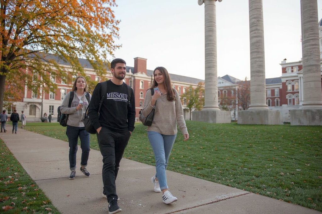 COLUMBIA, MO – NOVEMBER 10: Students walk along on the campus of University of Missouri – Columbia on November 10, 2015 in Columbia, Missouri. The university looks to get things back to normal after the recent protests on campus that lead to the resignation of the school’s President and Chancellor on November 9.   Michael B. Thomas/Getty Images/ (Photo by Michael B. Thomas / GETTY IMAGES NORTH AMERICA / Getty Images via )
