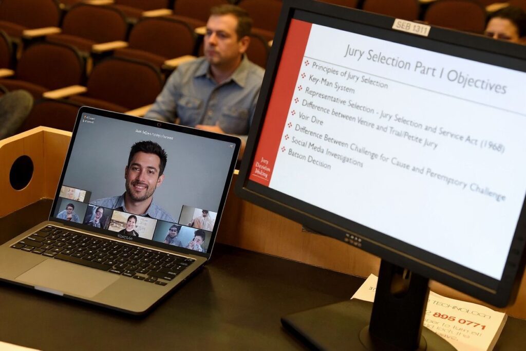 A criminal justice class at UNLV where students were allowed to choose how they would attend, either in person or online. Source: Ethan Miller/Getty Images/