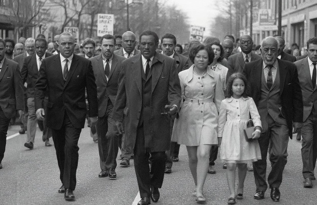 Coretta Scott King (5th-R) leads a “March on Memphis” 08 April 1968, five days after the assassination of her husband, US clergyman and civil rights leader Martin Luther King. On her right, her daughter, Yolanda, walks with her sons Martin and Dexter; on her left appear King’s successor, the Rev. Ralph Abernathy, and Andrew Young, later US President Jimmy Carter’s ambassador to the United Nations and mayor of Atlanta. Martin Luther King was assassinated 04 April 1968 in Memphis, Tennessee. James Earl Ray confessed to shooting King and was sentenced to 99 years in prison. King’s killing, three years after the assassination of black civil rights leader Malcolm X and months before Sen. Robert Kennedy’s, sent shock waves through American society. (Photo by )