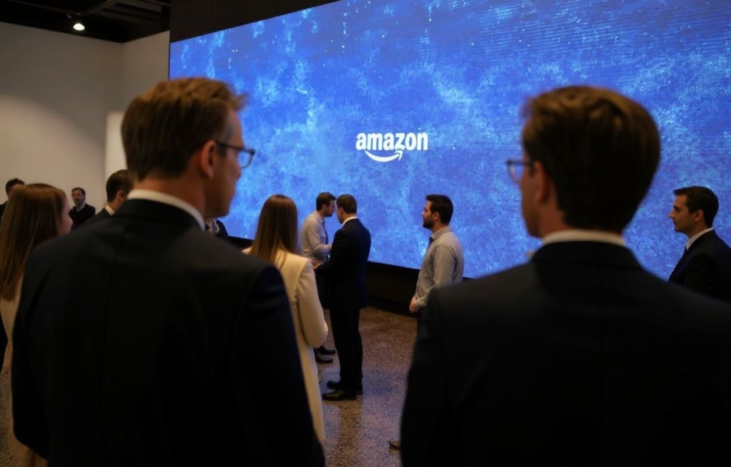 Attendees look on during a media tour of the new Amazon headquarters in Virginia, US. Source: .