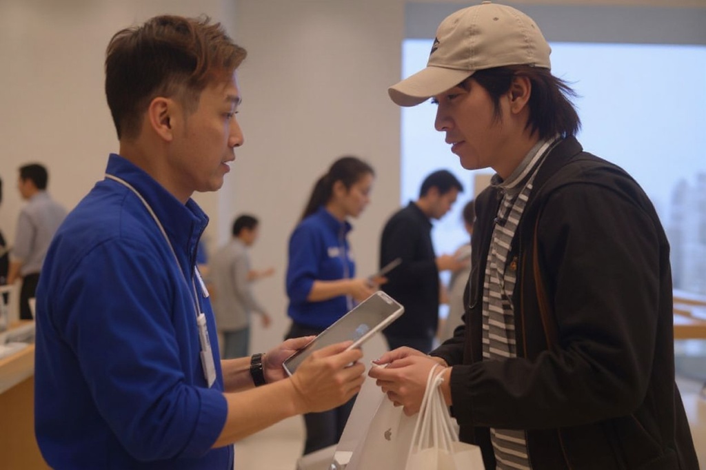 A worker at the Hong Kong Apple Store hands a shopping bag with the new Apple iPad in it to a customer on March 16, 2012.  Gadget lovers in Australia, Japan and Hong Kong became the first people to snap up the new iPad with Apple looking to tighten its grip on the tablet market with its third generation launch.     PHOTO / AARON TAM (Photo by aaron tam / )