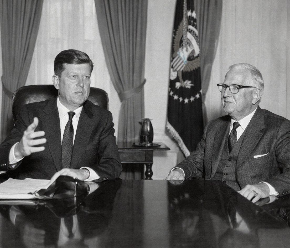 Harry S. Truman (right) is the last president to not hold a degree of any sort, while John F. Kennedy (left) holds a BA in Government., shot on Canon EOS R5, 24-70mm f/2.8 lens, RAW photograph, unedited, candid moment, natural lighting, photojournalistic style | NEGATIVE: AI generated, artificial, computer generated, digital art, 3d render