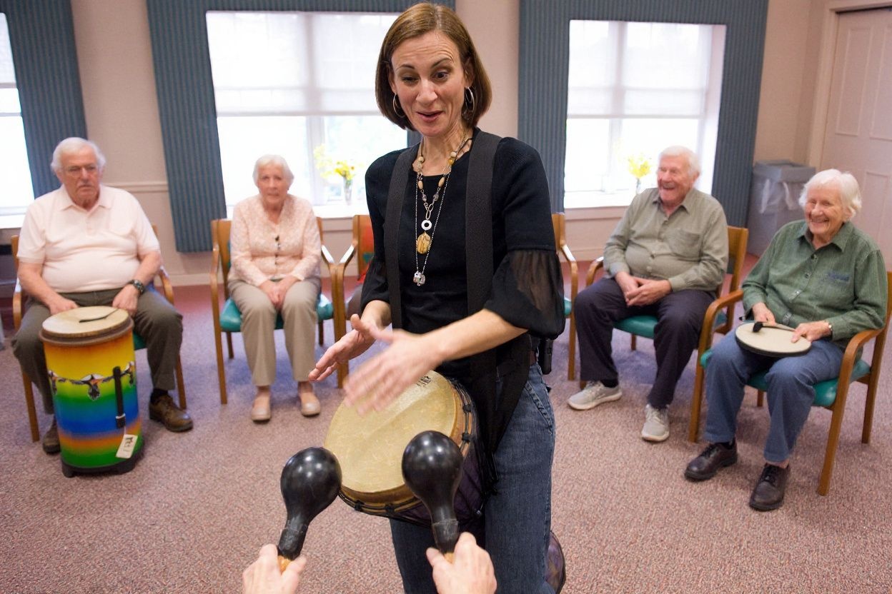 Music therapy helps reduce depression and other symptoms in the elderly, as well as improving self-expression and communication. Source: