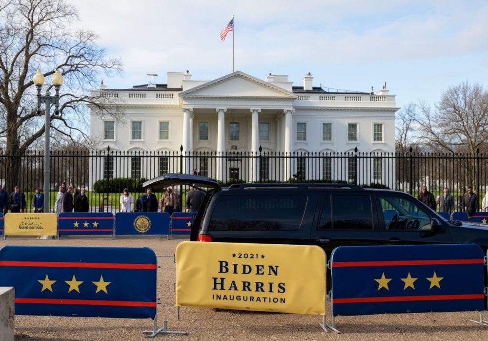 Preparations are underway outside the White House in Lafayette Park on January 18, 2021 in Washington, DC, two days before the 59th presidential inauguration in US history. Source: Eric BARADAT / )