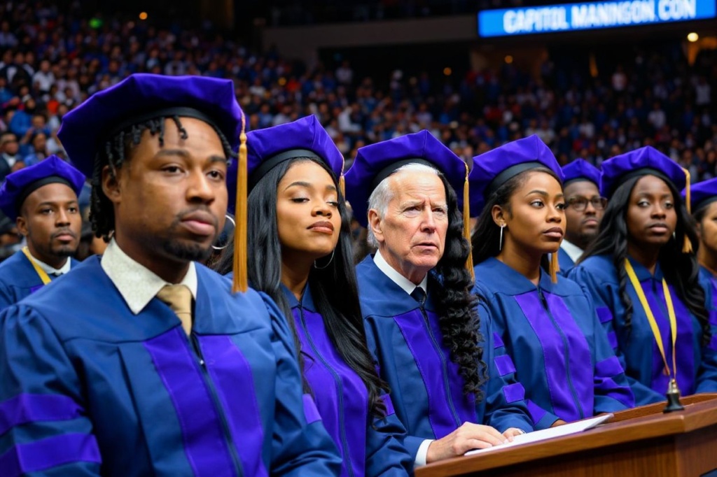Graduates listen as US President Joe Biden delivers the commencement address during the 2023 Howard University Spring graduation ceremony at Capitol One Arena in Washington, DC, on May 13, 2023. (Photo by Mandel NGAN / )