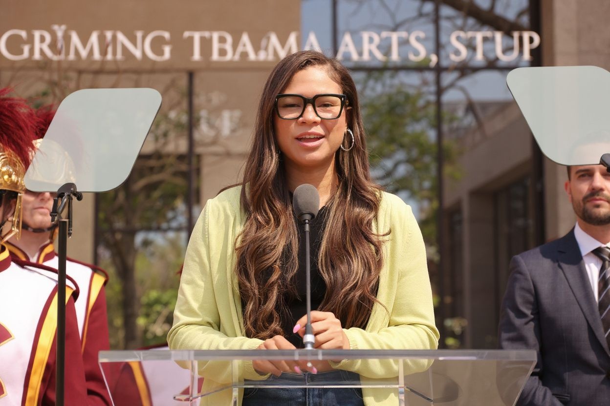 Storm Reid was a featured speaker at the USC Dramatic Arts Drama Center Ribbon-Cutting Ceremony and Grand Opening at USC School of Dramatic Arts’ Drama Center on March 28, 2024. Source: