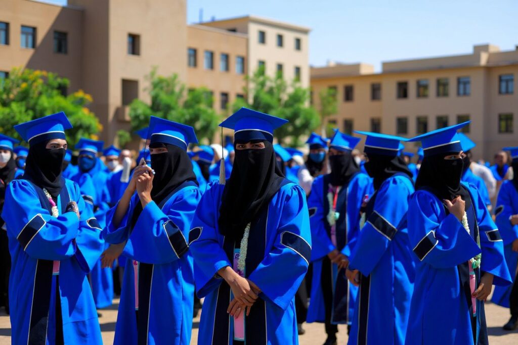 Yemeni students attend the graduation ceremony at a university in Yemen’s capital Sanaa, on September 23, 2021. (Photo by MOHAMMED HUWAIS / )