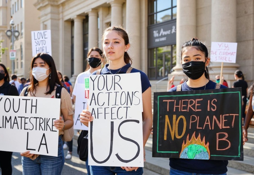 LOS ANGELES, CALIFORNIA – MARCH 25: Young climate activists participate in Youth Climate Strike LA outside City Hall on March 25, 2022 in Los Angeles, California. Students protested at youth climate strikes around the country to call for government action on climate change.   Mario Tama/Getty Images/ (Photo by MARIO TAMA / GETTY IMAGES NORTH AMERICA / Getty Images via )